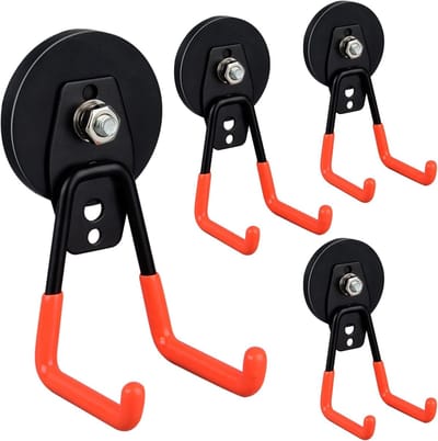 Robuuste magneethaken voor garage, robuuste magneethaken voor boormachine, slang, garage, werkplaats, magnetische haken voor binnen- en buitenopslag (rood 4 stuks)