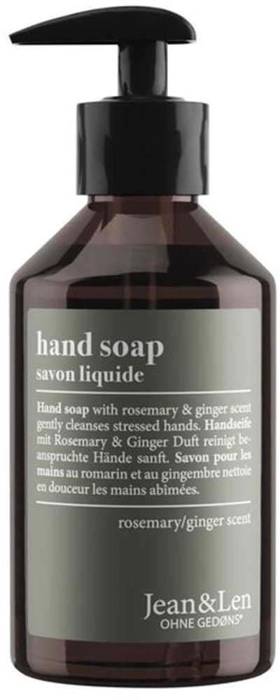 Jean & Len Rosemary & Ginger Hand Soap 250 ml – Natuurlijke Vloeibare Handzeep – Refillable Pump Dispenser – Zonder Parabenen, Siliconen & Microplastics – Dagelijks Gebruik
