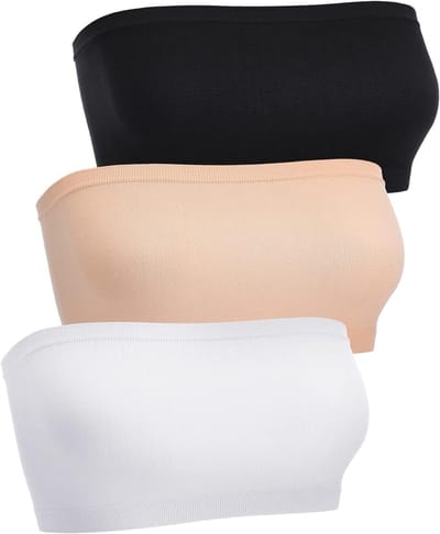 3 Stuks Bandeau Bh Strapless Dames Boobtube Tops - Rekbare Naadloze Crop Tops in Zwart, Wit en Beige, XXL