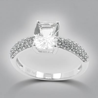 Cavill - Zilveren Ring met 1,2 ct Mexicaanse Danburiet - 925 Sterling Zilver - Elegante Pavé Zirkonia's - Luxe Damesring