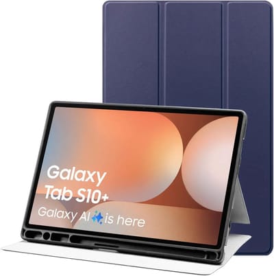 Tablet Hoes Geschikt voor Samsung Galaxy Tab S10+ / S9+ / S9 FE+ | Luxe Tri-Fold Book Case | Kunst Leren Bescherm Hoes | Standaard Functie | Blauw