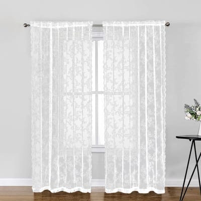 Dailygoods- Gordijnen 2 Stuks - Decoratieve Kanten Gordijnen - Verduisterend - Transparant - Bloemenpatroon - Polyester B100xL100 cm - Raamdecoratie