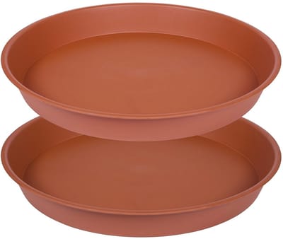 Famanu – Set van 2 zware vogelbadkommen van kunststof, 35,5 cm diameter, terracotta kleur, voor tuin en buitengebruik