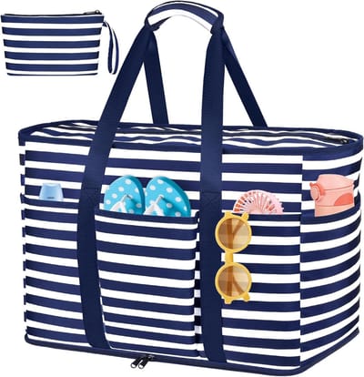 Grote Vouwbare Strandtas 45L met Rits - Waterdichte XXL Tas voor Familie, Gym en Zwembad, Ideaal voor Strandreizen