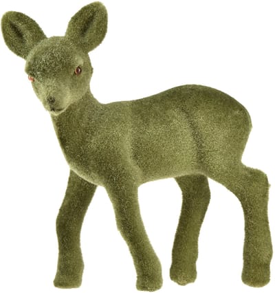Decoratief figuur hert reekleurig gevlokt Kerstfiguren groen 10,5cm 6
