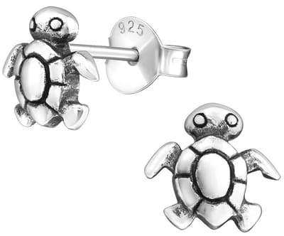 Joy|S - Zilveren baby schildpad oorbellen - 7 mm oorknopjes - geoxideerd