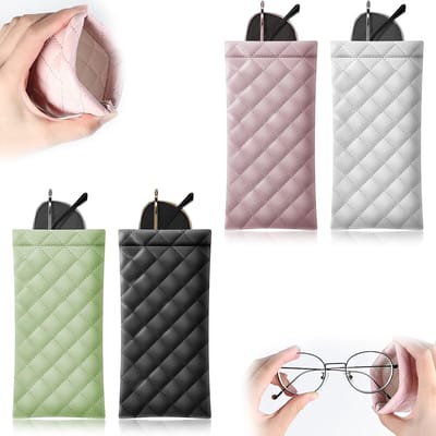 4 Stuks Brillenkoker Geruit Patroon - Zachte Zonnebrilkoffer - brillenkoker - Brillentas - Bril Etui - PU-leer knijptop brillenkoker - Brillendoos - draagbare zonnebrilzak organizertas - Zonnebrillen Opbergdoos voor mannen en vrouwen - Opbergzak