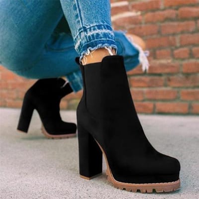 Dames Enkellaarsjes Flock Luipaard Slip On Korte Laarsjes Dames Hoge Hakken Platform Herfst Schoenen Dames Booties Retro Plus 43 8.5 gray