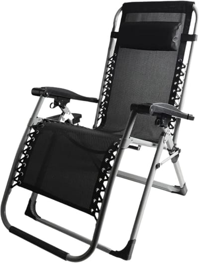 Tuinstoelen - Campingstoel - Ligstoel - Klapstoel - Voor outdoor, camping & tuin - Verstelbare rugleuning met bekerhouder - Draagbare ligstoel en fauteuil - Zwart - 1 stuk