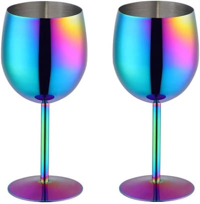 Set van 2 RVS Witte Wijn Glazen - 350 ml Metalen Bekers voor Cocktails, Champagne en Whisky