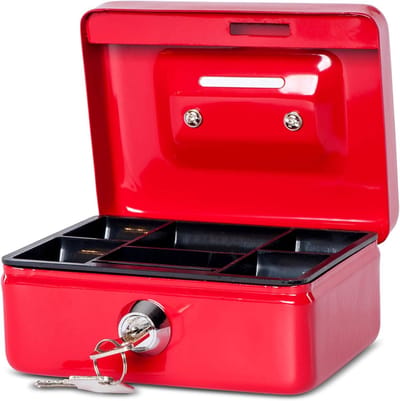 Geldcassette Staal - Kleine Kassalade - Geld Opbergen - Met Muntgleuf - 12.5x10.5x6.1 cm - Rood