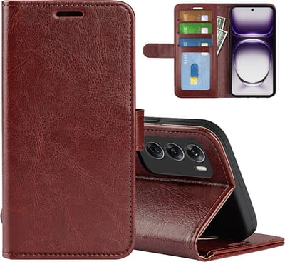 MobyDefend Hoesje - Geschikt voor Oppo Reno12 Pro - Wallet Book Case (Sluiting Achterkant) - Bruin