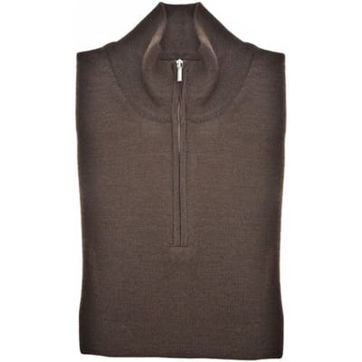 John Miller Trui Merino Half Zip Midden Bruin / male