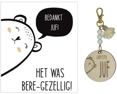 Sleutelhanger en kaartje JUF | BERE-gezellig | Beige | jij bent de liefste | liefste juf | topjuf | einde schooljaar | juffen | meester |cadeau