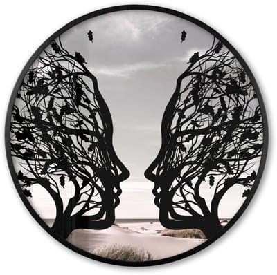 Poster in lijst Rond - Fotolijst 60x60 cm - Posters - Bomen - Gezicht - Bladeren - Moderne kunst - Ronde posterlijst zwart - Decoratie - Wanddecoratie woonkamer - Muurdecoratie slaapkamer