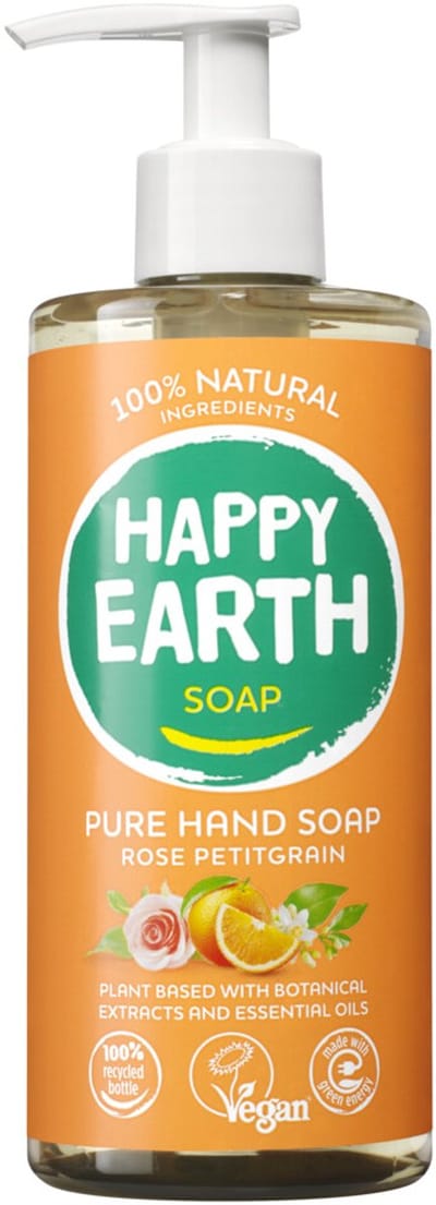 Happy Earth Handzeep Rose Petitgrain - 100% Natuurlijke Ingrediënten – Antibacterieel – Plantaardige Formule - 0% SLS/SLES of parabenen – Heerlijke Geur – 300 ml