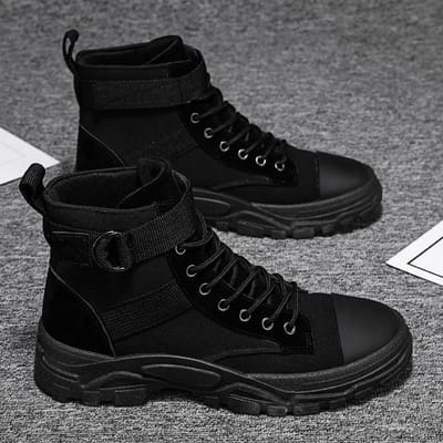 Bottes pour Hommes Couleur Unie Mode Noir Bottes de Moto Bottines Homme Décontracté Bout Rond Chaussures de Randonnée Bottes à Plateforme Montantes Homme 44 noir