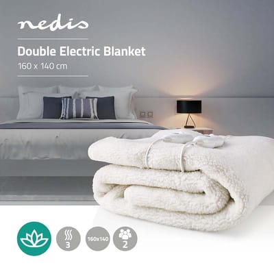 Nedis Elektrische Deken - Onderdeken - 2 Personen - 160 x 140 cm - 3 Warmte Standen - Wasmachinebestendig - Oververhittingsbeveiliging - Polyester / Synthetisch Wol