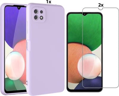 Hoesje Geschikt Voor Samsung Galaxy A22 5G Hoesje Soft Nano Silicone Backcover Gel Lavendel Paars Met 2x Glazen Screenprotector