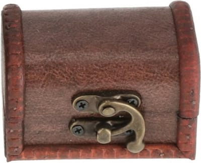 Cepewa klein Sieradenkistje met sluiting/deksel - 8 x 5 x 5 cm - old look - schatkist stijl - bruin - hout