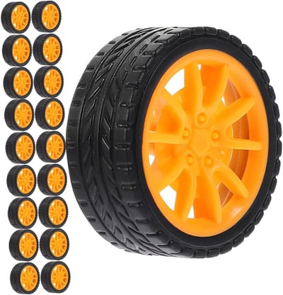 Rubberen Speelgoedautowielen - Modelauto Onderdelen - Creatieve Knutselprojecten - Bevordert Hand-oogcoördinatie - 3 cm diameter - Geel