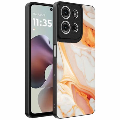 Geschikt voor Motorola Moto G56 Telefoonhoesje met marmer opdruk - TPU backcover case marble design - Oranje - Smartphonica geschikt voor Motorola Moto G56