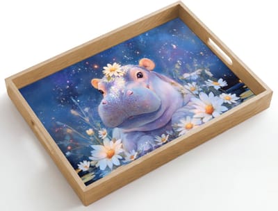 Dienblad hout 50x35 cm - Schootdienblad - Nijlpaard - Madeliefjes - Sterrenhemel - Borrelplank rechthoek - Plateau dienbladen