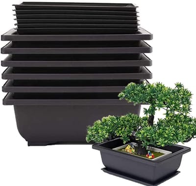 6-delige bonsai-potten - Classic Deep Wet Tray met ingebouwd net voor planten, bloemen, vierkante plastic potten