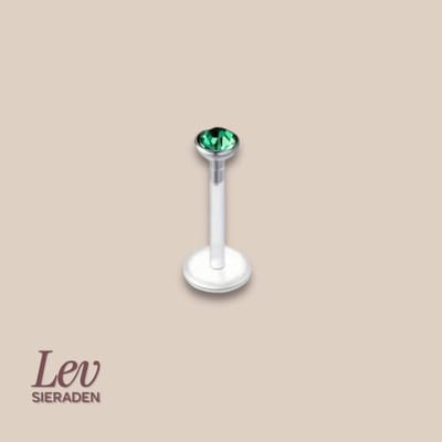 Lev Sieraden - 1.2x6mm - PTFE/Bioplast Push-in Labret - 2mm Zirkonia top - Donker groen kleurig - Piercing