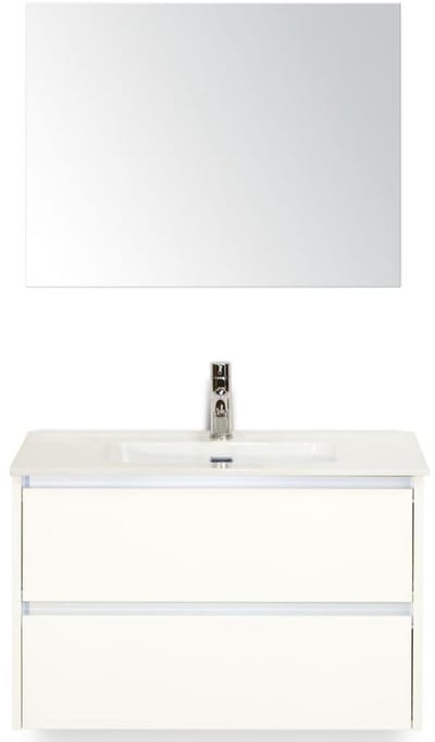 Dante Badmeubelset 80 cm - Wit Hoogglans - Keramische Wastafel Wit Cover met Spiegel