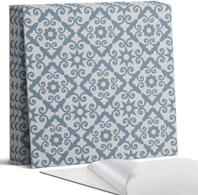 Coloray Wandpanelen Zelfklevend - Patroon met versieringen en bloemen Zelfklevende Wandpanelen - 50 cm x 50 cm - Blauw Wandpaneel PVC - 4 stuks - Mozaïeken Wandpanelen Zelfklevend - Keuken Wandpanelen - Wandpanelen Badkamer