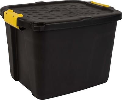 Zwarte opbergbox met deksel 42L | Opbergkist stapelbaar met slotfunctie | 410kg opslagvermogen | Beste in zijn soort