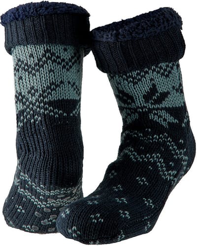 Apollo Huissokken/slofsokken Nordic print - blauw - heren - fleece gevoerd - maat 42-47 - extra warm