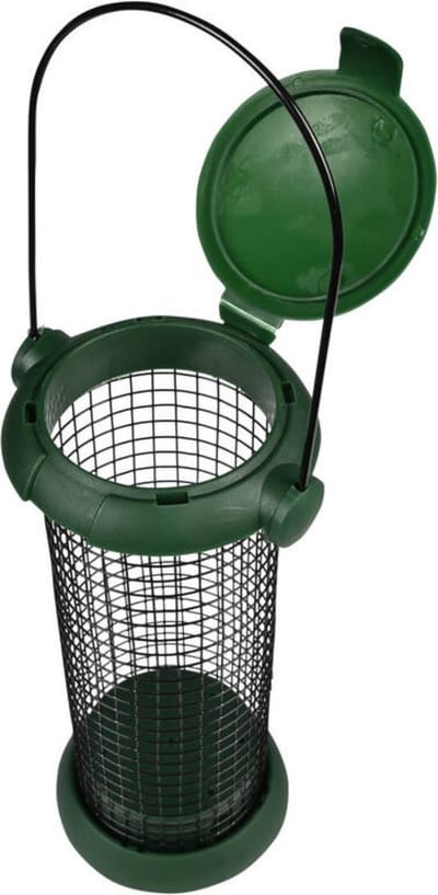 Benson Vogel voedersilo hangend - staal - groen - 19 x 8 cm - vogelvoederhuisje