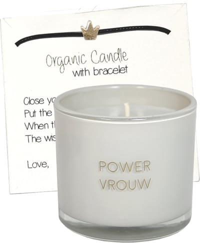 MY FLAME - sojakaars met wensarmbandje - 'Power Vrouw' - Amber's Secret - 35 branduren - Licht grijs