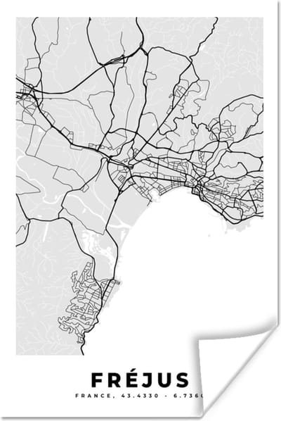 Poster Frankrijk - Fréjus - Stadskaart - Plattegrond - Kaart - 120x180 cm XXL