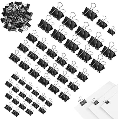Foldback nietjes 150 stuks - 15 mm, 19 mm, 25 mm - Metalen klemmen voor papierorganisatie