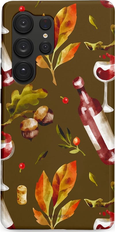 Casetastic Hoesje Geschikt voor Samsung S25 Ultra - Stijlvolle Beschermende Duo-layer Case - Rode Wijn Bladeren
