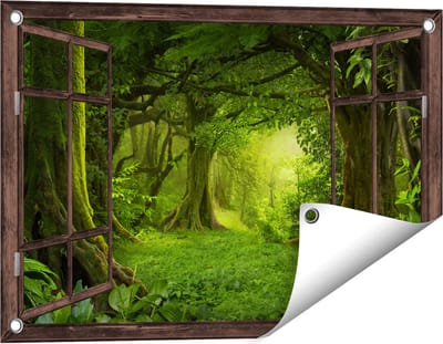 Gards Tuinposter Doorkijk Groene Tropische Jungle Bos - 60x40 cm - Tuindoek - Tuindecoratie - Wanddecoratie buiten - Tuinschilderij