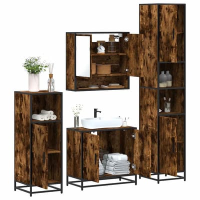 vidaXL - 4-delige - Badkamermeubelset - bewerkt - hout - gerookt - eikenkleurig