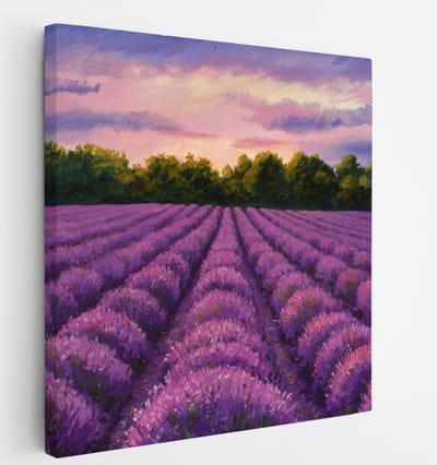 Saammp Canvas Schilderij - Lavendelveld - Abstract - 20x20 - Foto op canvas - Wanddecoratie - Muurdecoratie Woonkamer - Slaapkamer decoratie - Canvas Print