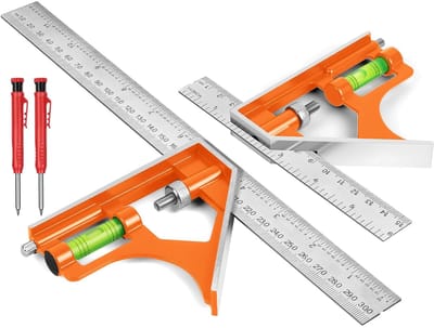 SnelShoppen - Flintronic 150mm+300mm Gecombineerde Hoek met Potlood, Roestvrijstalen Hoekmeetinstrument met Waterpas, 45/90 Graden Liniaal voor Meten,