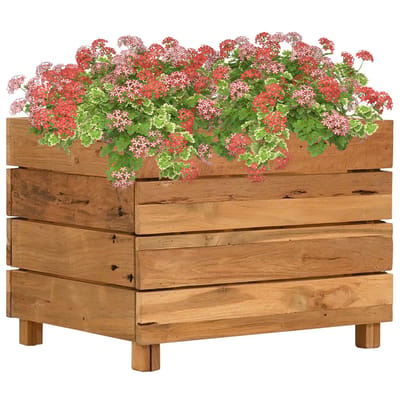 vidaXL - Plantenbak - verhoogd - 50x40x38 - cm - gerecycled - teakhout - en - staal