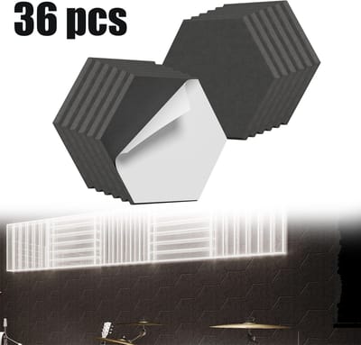 Froadp 36 Stuks 30x26cm Zelfklevende Hexagonale Akustische Panelen, Schalldempende Platen Met Hoog Dichtheid Voor Studio, Kantoor En Huis, Zwart