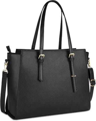 Famanu - Laptoptassen voor Vrouwen Grote Lederen Handtassen Dames Laptop Draagtas Zakelijke Werk Schoudertas Lichtgewicht 15,6 Inch Zwart