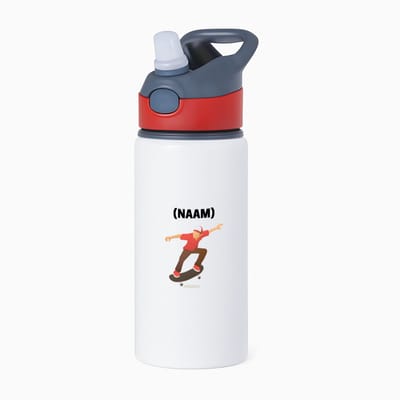 Hacebo® - Skateboarden met eigen naam waterfles met rietje rood - Sport - Skateboarder - Skaten - water fles - 650ML