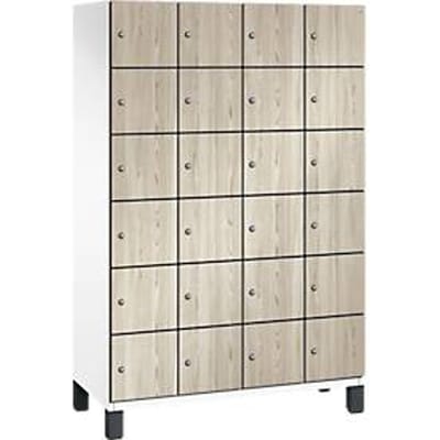 C+P Cambio lockerkast, 4 vakken, 24 vakken, op poten, B 1200 x D 525 x H 1980 mm, verkeerswit / essenhout decor