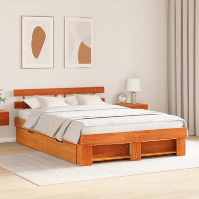 vidaXL - Bedframe - met - lade - Wasbruin - 150 - x - 200 - cm - Massief - grenenhout