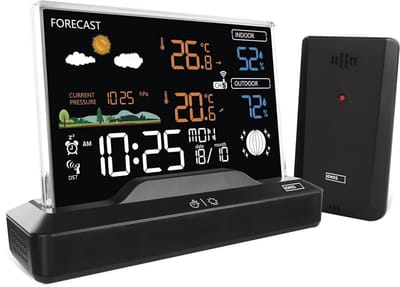 Draadloos Weerstation met Buiten Sensor, Binnen/Buiten Temperatuur, Vochtigheid en Weersvoorspelling