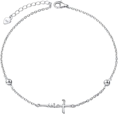 Anklet - Enkelbandje Sieraden - Zomer Strand - Kruis & Faith Symbool - 22 + 2 cm - Zilverkleurig